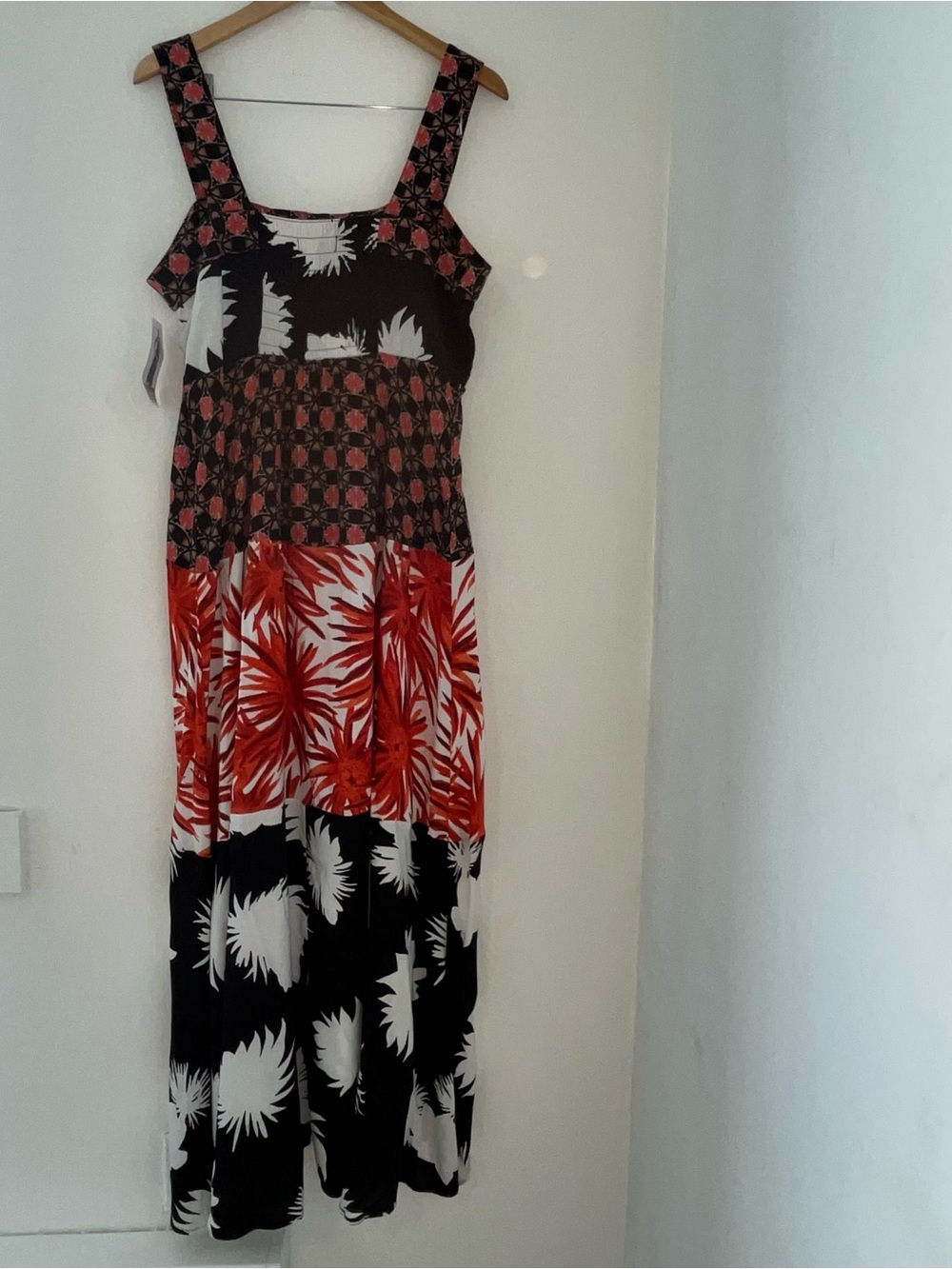 Tiered Floral Maxi Dress in Red, Black & White